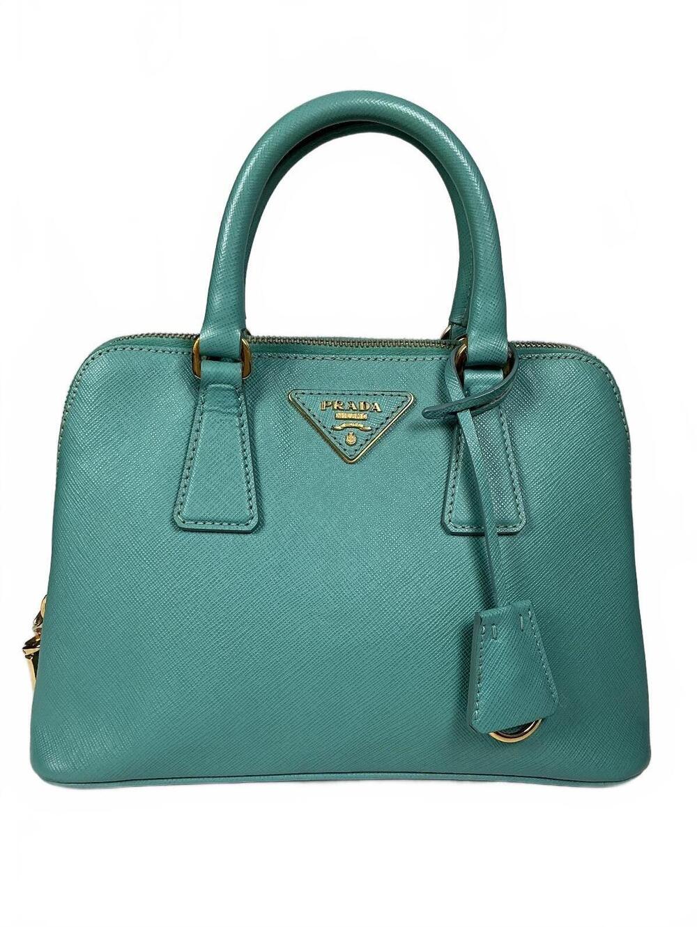 Prada Saffiano Lux Leather Satchel Bag in Turquoise